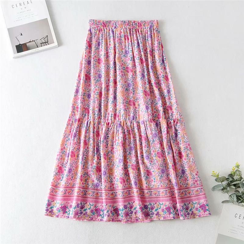 Boho Skirt, Hippie Skirts, Maxi Skirt, Wild Floral in Pink