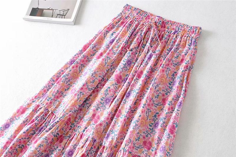 Boho Skirt, Hippie Skirts, Maxi Skirt, Wild Floral in Pink