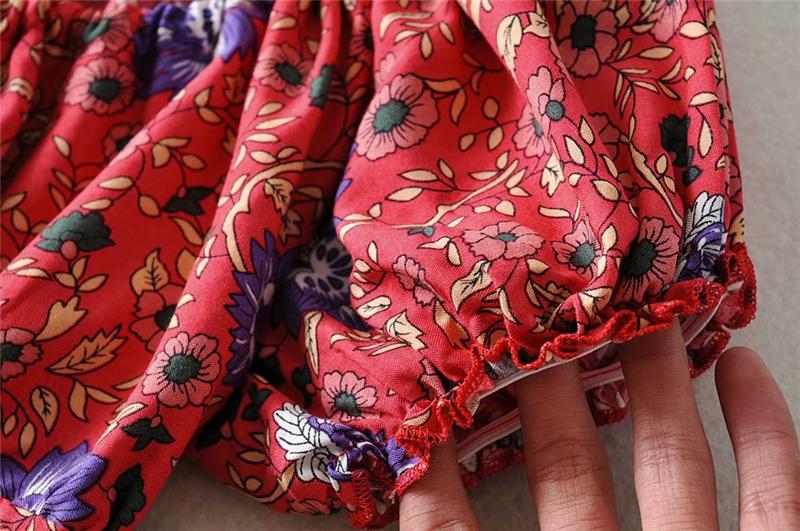 Boho Two Piece Set, Two Piece Skirt Set, Wild Floral in Red