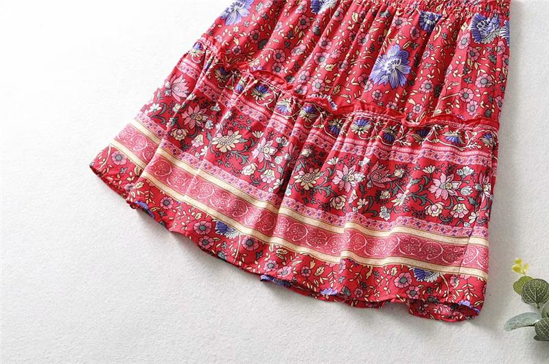 Boho Two Piece Set, Two Piece Skirt Set, Wild Floral in Red