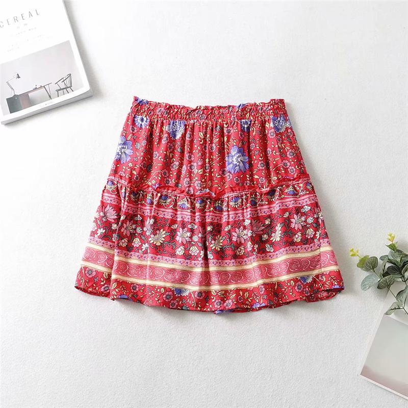 Boho Two Piece Set, Two Piece Skirt Set, Wild Floral in Red