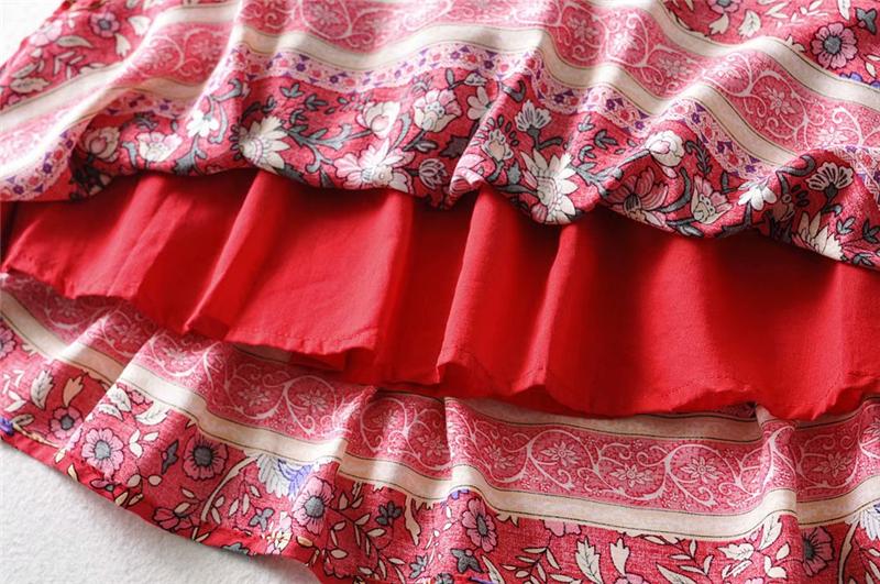 Boho Two Piece Set, Two Piece Skirt Set, Wild Floral in Red
