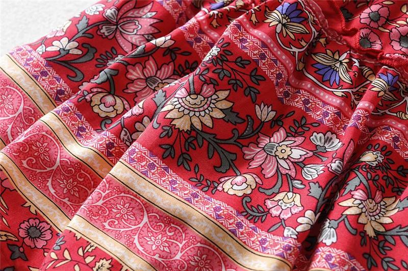 Boho Two Piece Set, Two Piece Skirt Set, Wild Floral in Red
