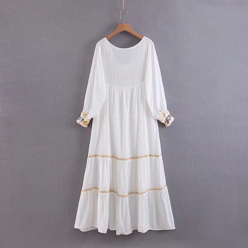 Boho Midi Dress, Embroidered  Dress, Vintage Gown in White