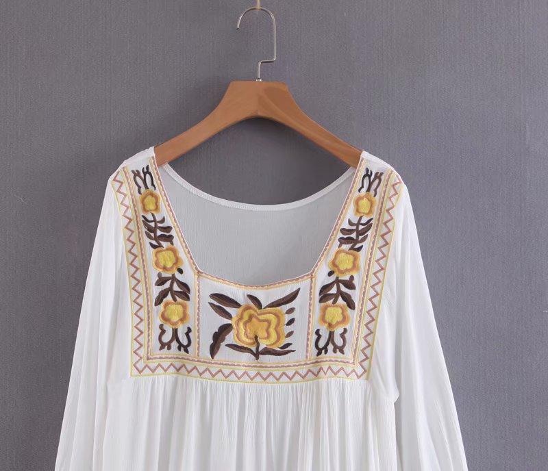 Boho Midi Dress, Embroidered  Dress, Vintage Gown in White