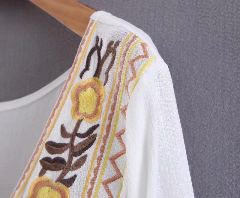 Boho Midi Dress, Embroidered  Dress, Vintage Gown in White