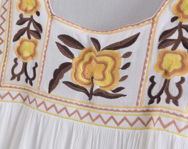 Boho Midi Dress, Embroidered  Dress, Vintage Gown in White
