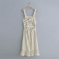 Boho Midi Dress, Strappy , Pink Vintage Pleated Polka Dot