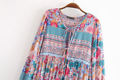 Gown Dress, Boho Maxi Dress, Loose Dress, Peony in Blue