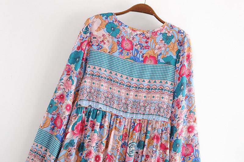 Gown Dress, Boho Maxi Dress, Loose Dress, Peony in Blue