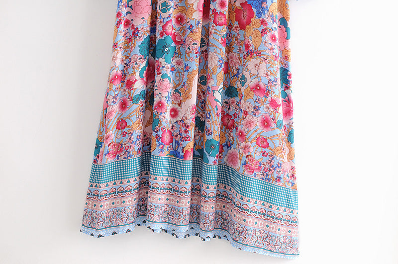 Gown Dress, Boho Maxi Dress, Loose Dress, Peony in Blue