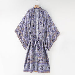 Boho Robe, Kimono Robe,  Beach Cover up, Feather Paisley in Purple