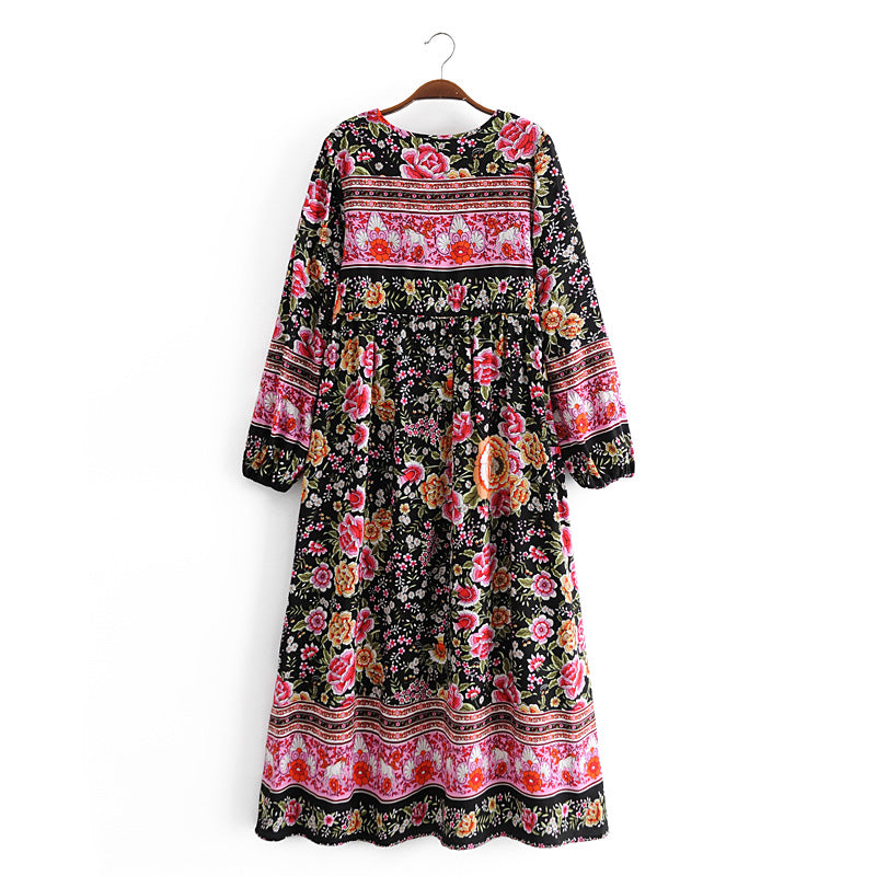 Gown Dress, Boho Maxi Dress, Loose Dress, Black Winter Pink Rosy