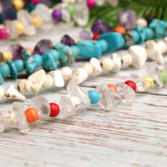 Boho Necklace, Blue Colorful Gold Shell