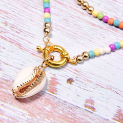 Boho Necklace, Long Blue Hippie Shell