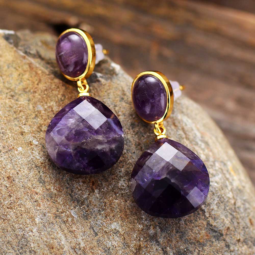 Boho Earrings, Dangle Earrings, Axel Amethysts Teardrop Dangle Earring