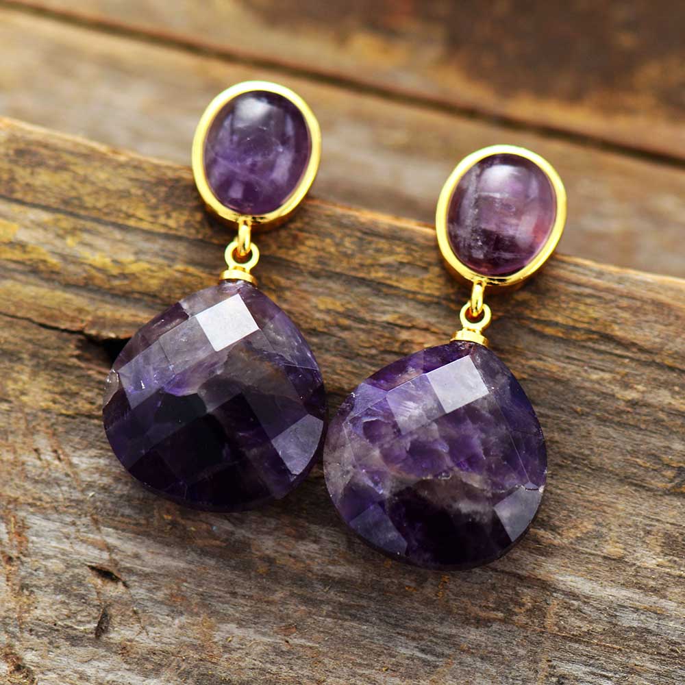 Boho Earrings, Dangle Earrings, Axel Amethysts Teardrop Dangle Earring