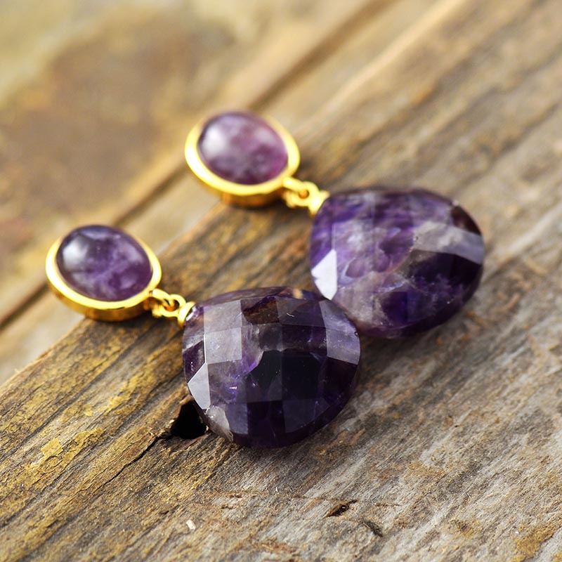 Boho Earrings, Dangle Earrings, Axel Amethysts Teardrop Dangle Earring