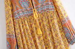 Gown Dress, Boho Maxi Dress, Loose Dress, Bumblebee Yellow Indian Floral