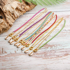 Boho Necklace, Blue Colorful Hippie Gold Shell