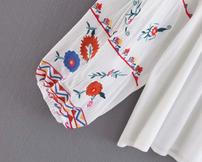 Boho Tops for Women, Boho Tops for Women, Boho Blouse,  Embroidery Cotton in White