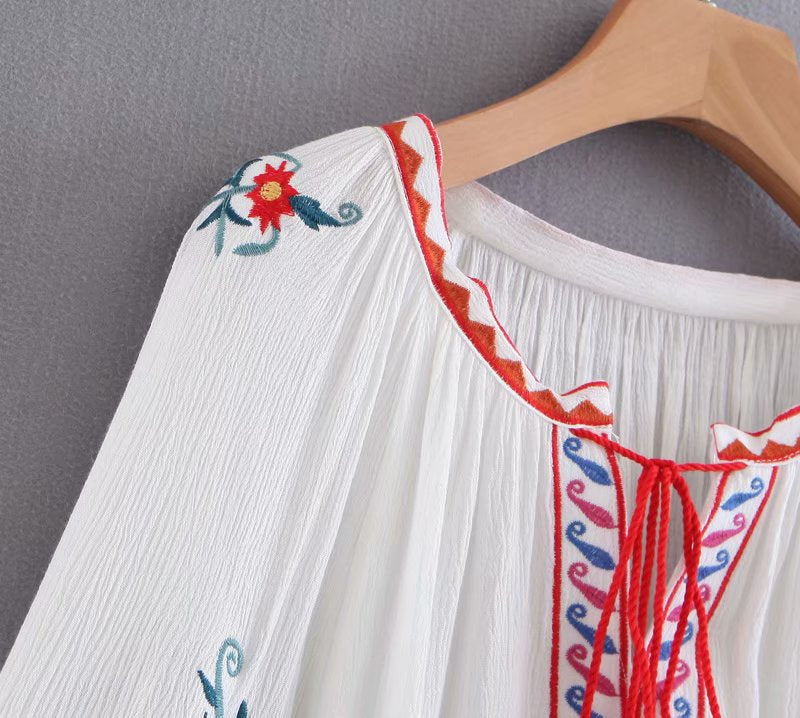 Boho Tops for Women, Boho Tops for Women, Boho Blouse,  Embroidery Cotton in White
