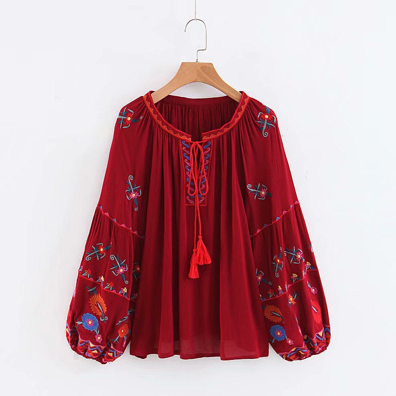 Boho Tops for Women, Boho Tops for Women, Boho Blouse,  Embroidery Cotton in Red