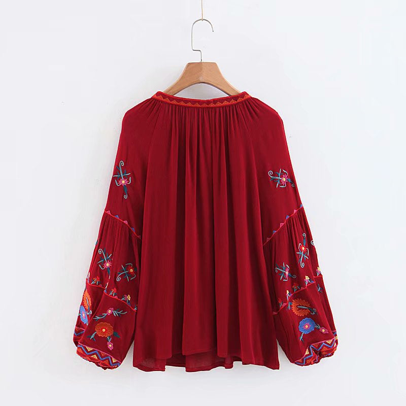 Boho Tops for Women, Boho Tops for Women, Boho Blouse,  Embroidery Cotton in Red