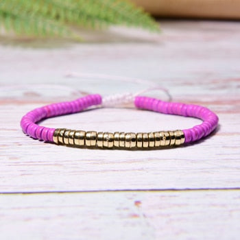 Boho Bracelet, White Blue Colorful Shell Gold