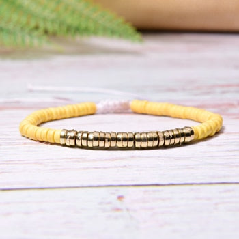 Boho Bracelet, White Blue Colorful Shell Gold