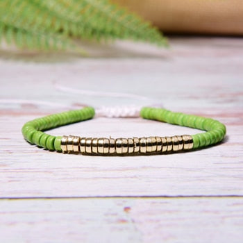 Boho Bracelet, White Blue Colorful Shell Gold