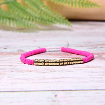 Boho Bracelet, White Blue Colorful Shell Gold