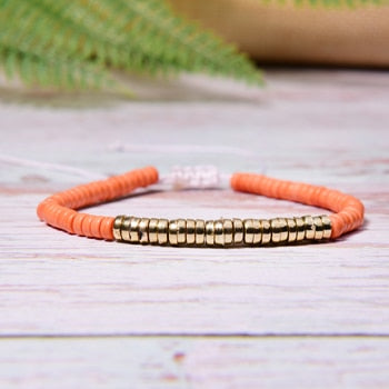 Boho Bracelet, White Blue Colorful Shell Gold