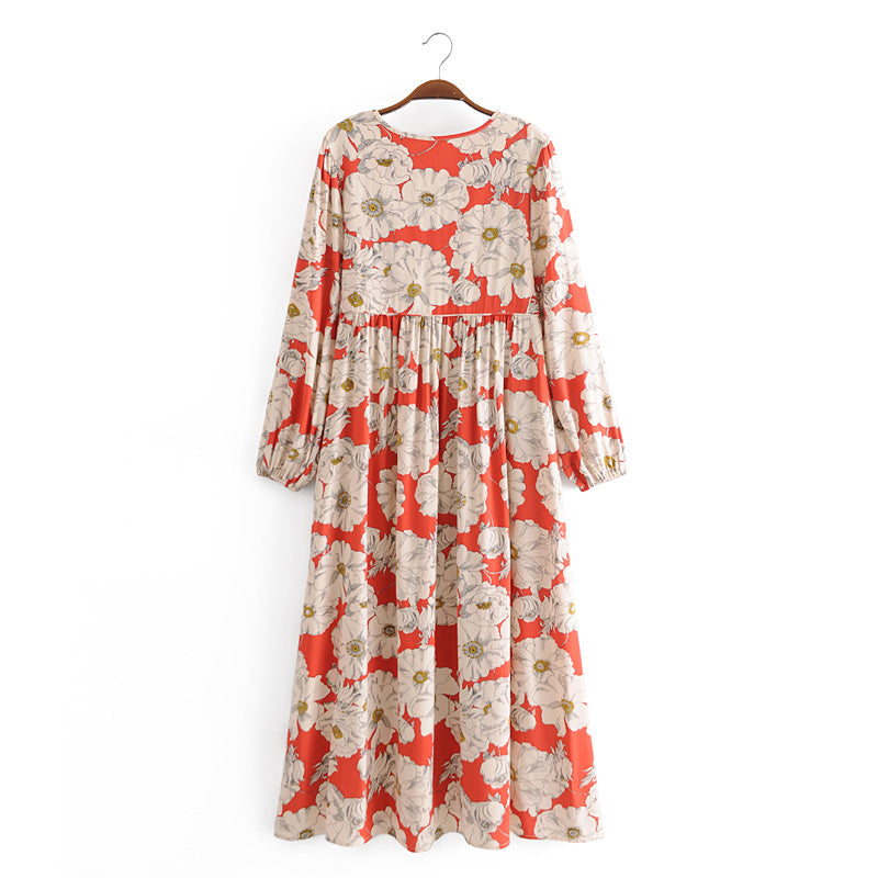 Gown Dress, Boho Maxi Dress, Loose Dress, Vintage Rose in Red