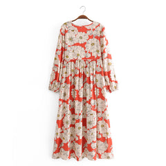 Gown Dress, Boho Maxi Dress, Loose Dress, Vintage Rose in Red