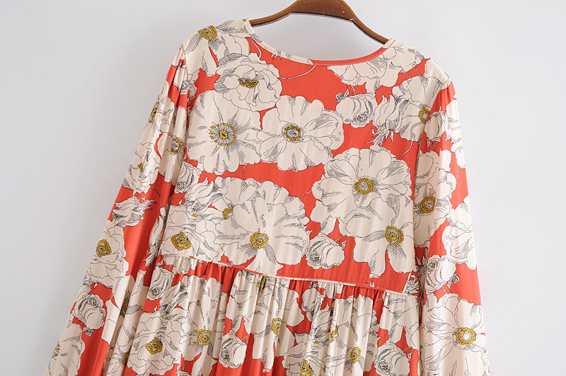 Gown Dress, Boho Maxi Dress, Loose Dress, Vintage Rose in Red