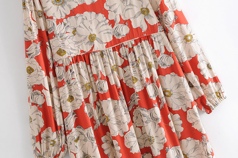 Gown Dress, Boho Maxi Dress, Loose Dress, Vintage Rose in Red