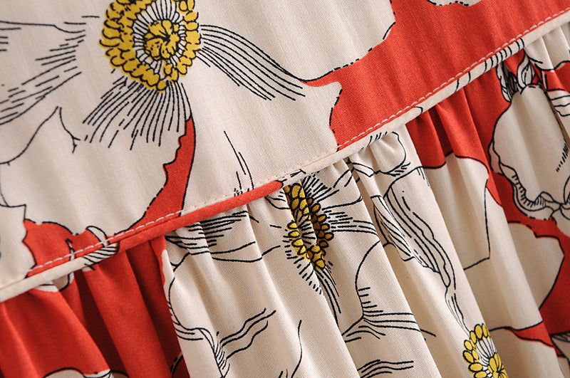 Gown Dress, Boho Maxi Dress, Loose Dress, Vintage Rose in Red