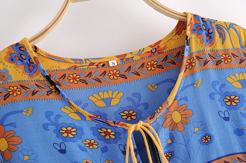 Gown Dress, Boho Maxi Dress, Loose Dress, Blue Yellow Indian Floral