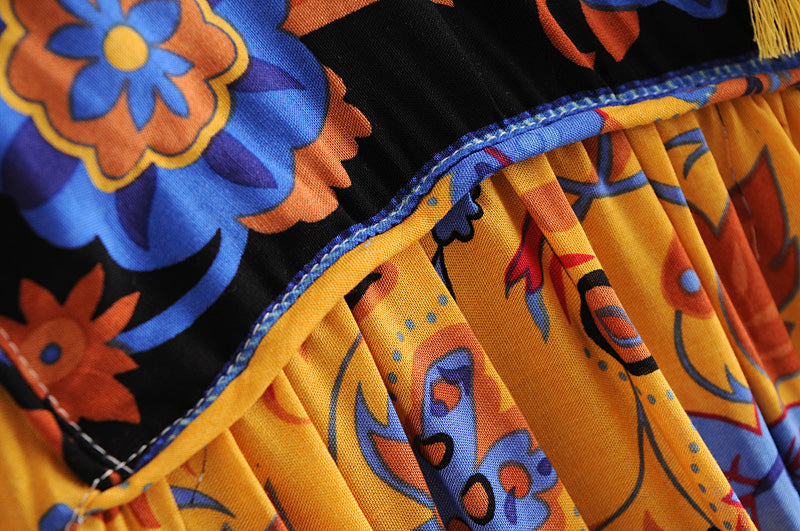 Gown Dress, Boho Maxi Dress, Loose Dress, Blue Yellow Indian Floral