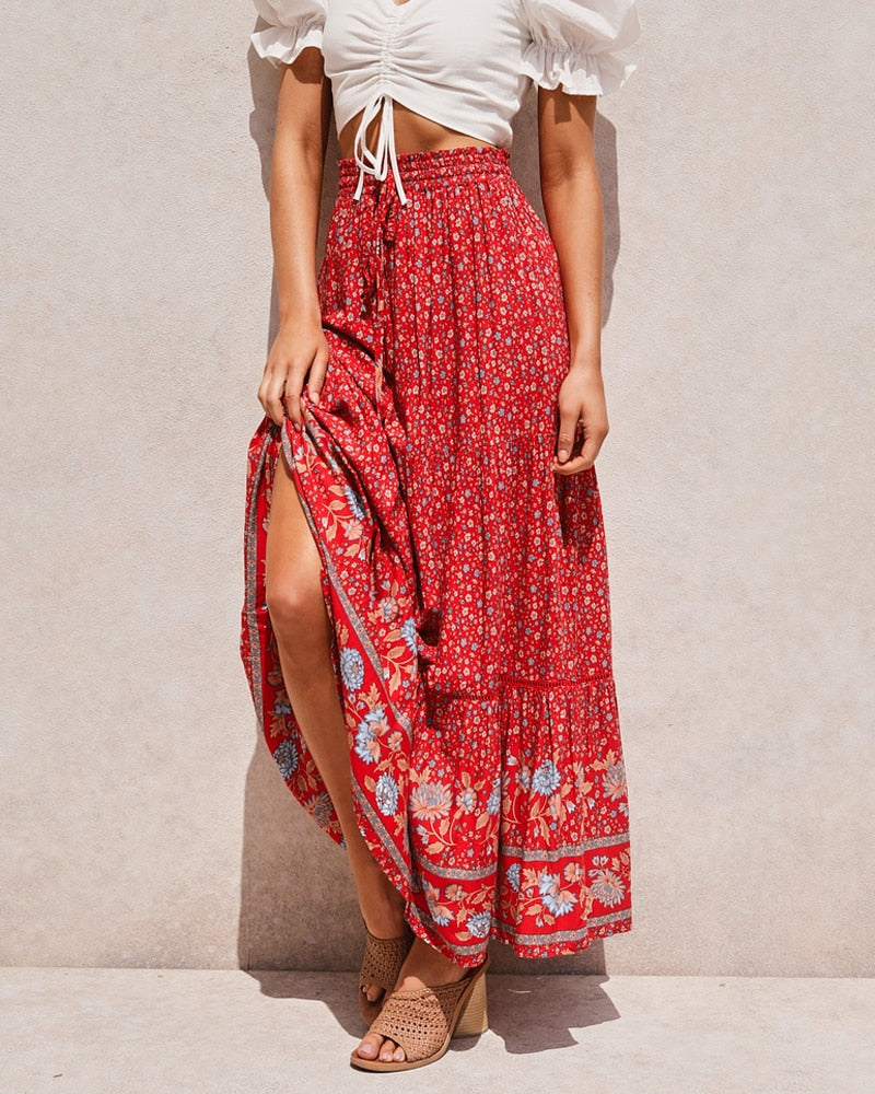 Boho Skirt, Hippie Skirts, Maxi Skirt, Red Crimson