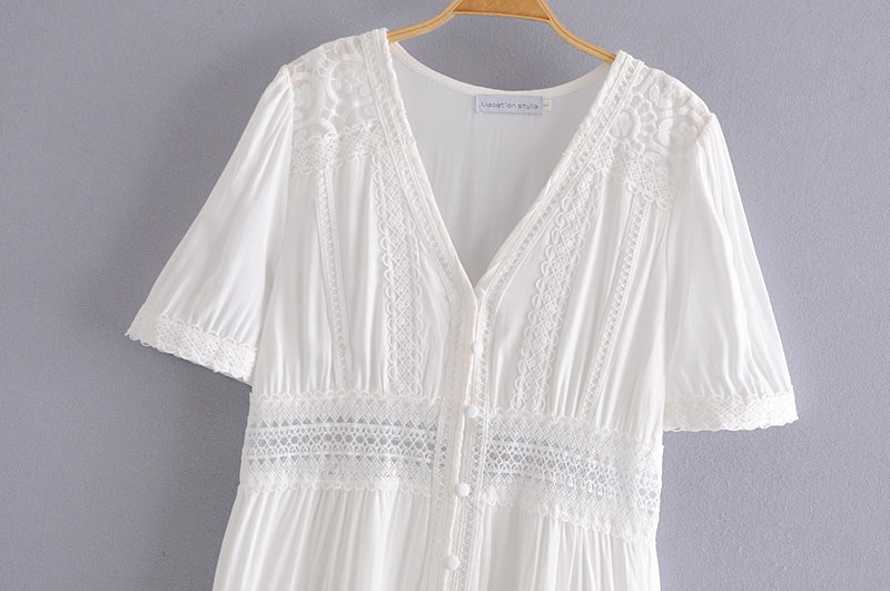 Boho Midi Dress, Embroidered Dress, Victoria White Lace