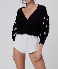Boho Cardigan, Retro Knit Cardigan, Canary in Black