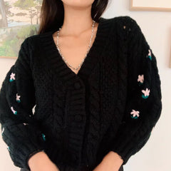 Boho Cardigan, Retro Knit Cardigan, Canary in Black