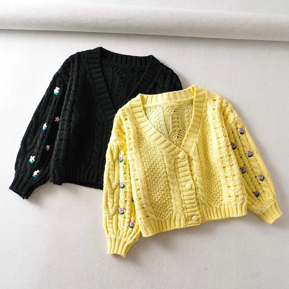 Boho Cardigan, Retro Knit Cardigan, Canary in Black