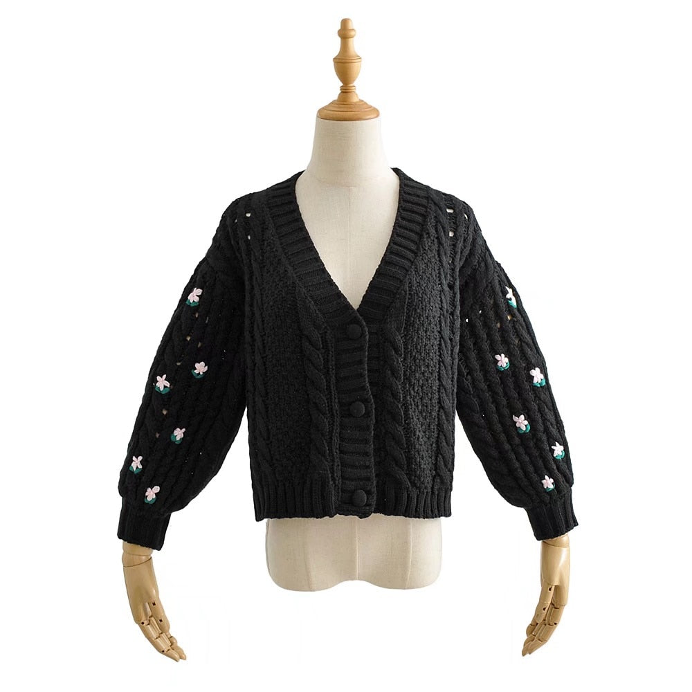 Boho Cardigan, Retro Knit Cardigan, Canary in Black