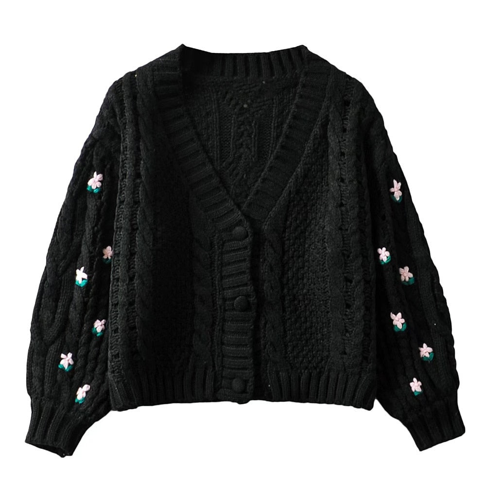 Boho Cardigan, Retro Knit Cardigan, Canary in Black