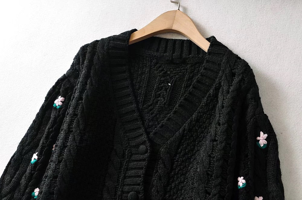 Boho Cardigan, Retro Knit Cardigan, Canary in Black