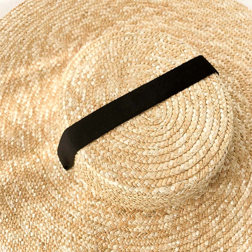 Boho Hat, Sun Hat, Beach Hat, Wide Brim Straw Hat 12, 15 and 18 cm, Black  and White Ribbon