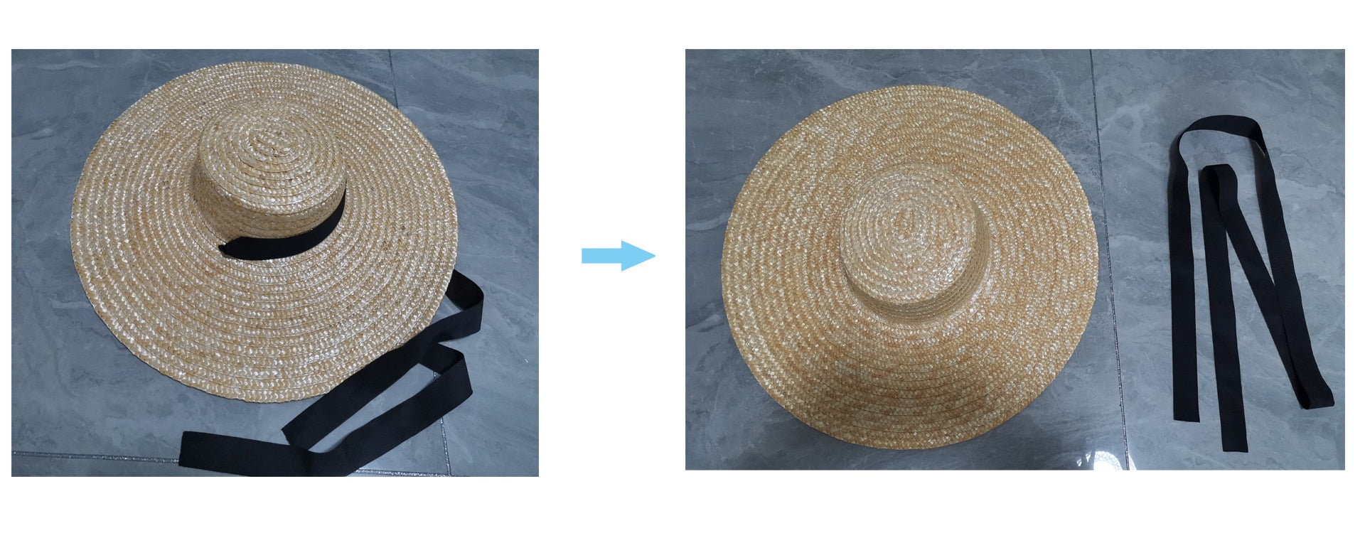 Boho Hat, Sun Hat, Beach Hat, Wide Brim Straw Hat 12, 15 and 18 cm, Black  and White Ribbon